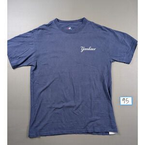 Vintage Majestic Yankees NY Navy Graphic Tee Shirt Men’s Size M MLB Cotton